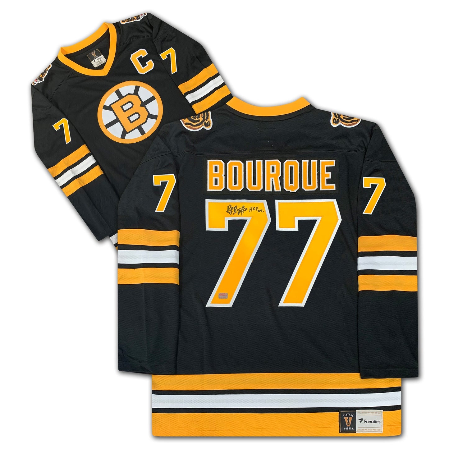 RAYMOND BOURQUE AUTOGRAPHED BOSTON BRUINS BLACK JERSEY – SIGNED NHL HOCKEY COLLECTIBLE MEMORABILIA (SIZE L OR XL)