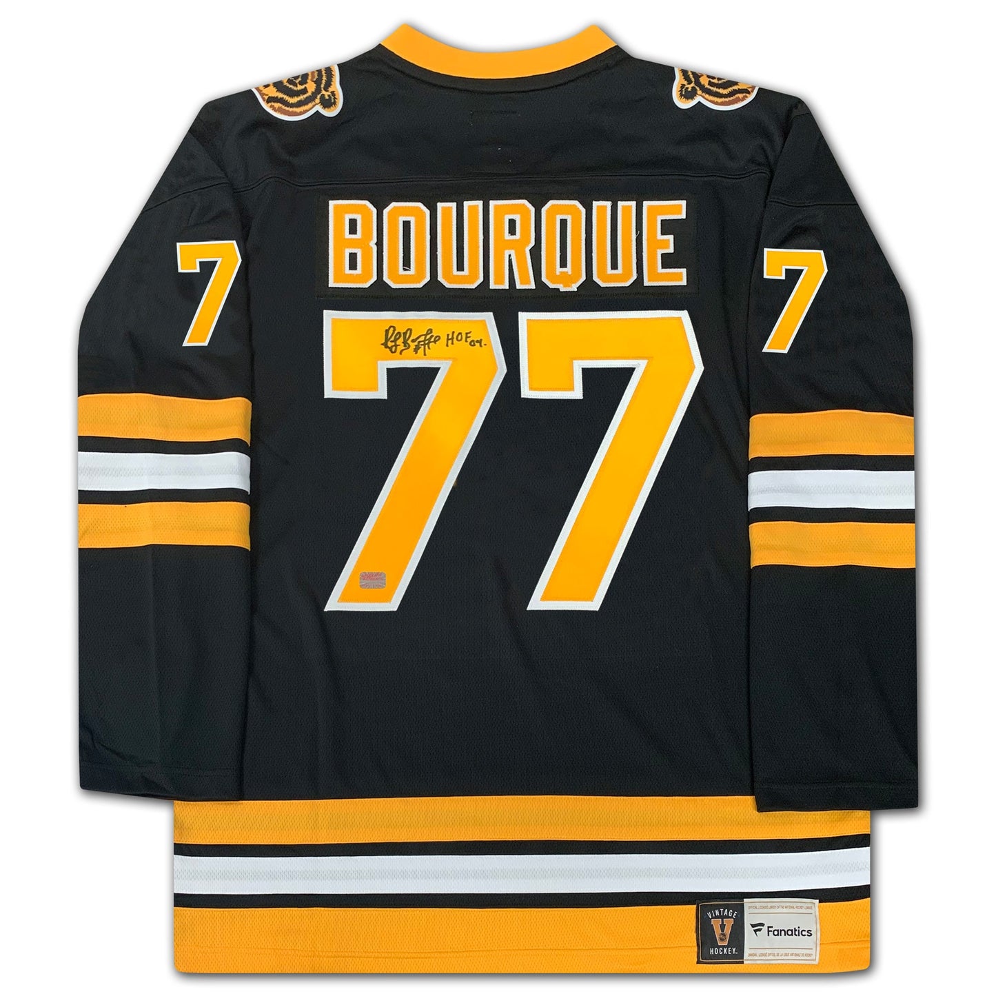 RAYMOND BOURQUE AUTOGRAPHED BOSTON BRUINS BLACK JERSEY – SIGNED NHL HOCKEY COLLECTIBLE MEMORABILIA (SIZE L OR XL)