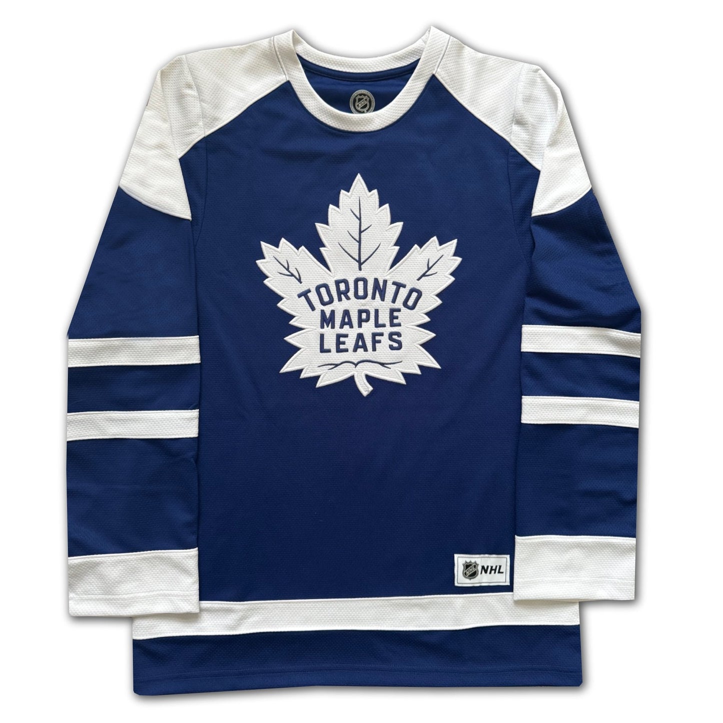 TORONTO HOCKEY LICENSED FAN COLLECTIBLE JERSEY AUTOGRAPHED BY JOHNNY BOWER BLUE HOCKEY STYLE TOP ADULT UNISEX SIZE LARGE