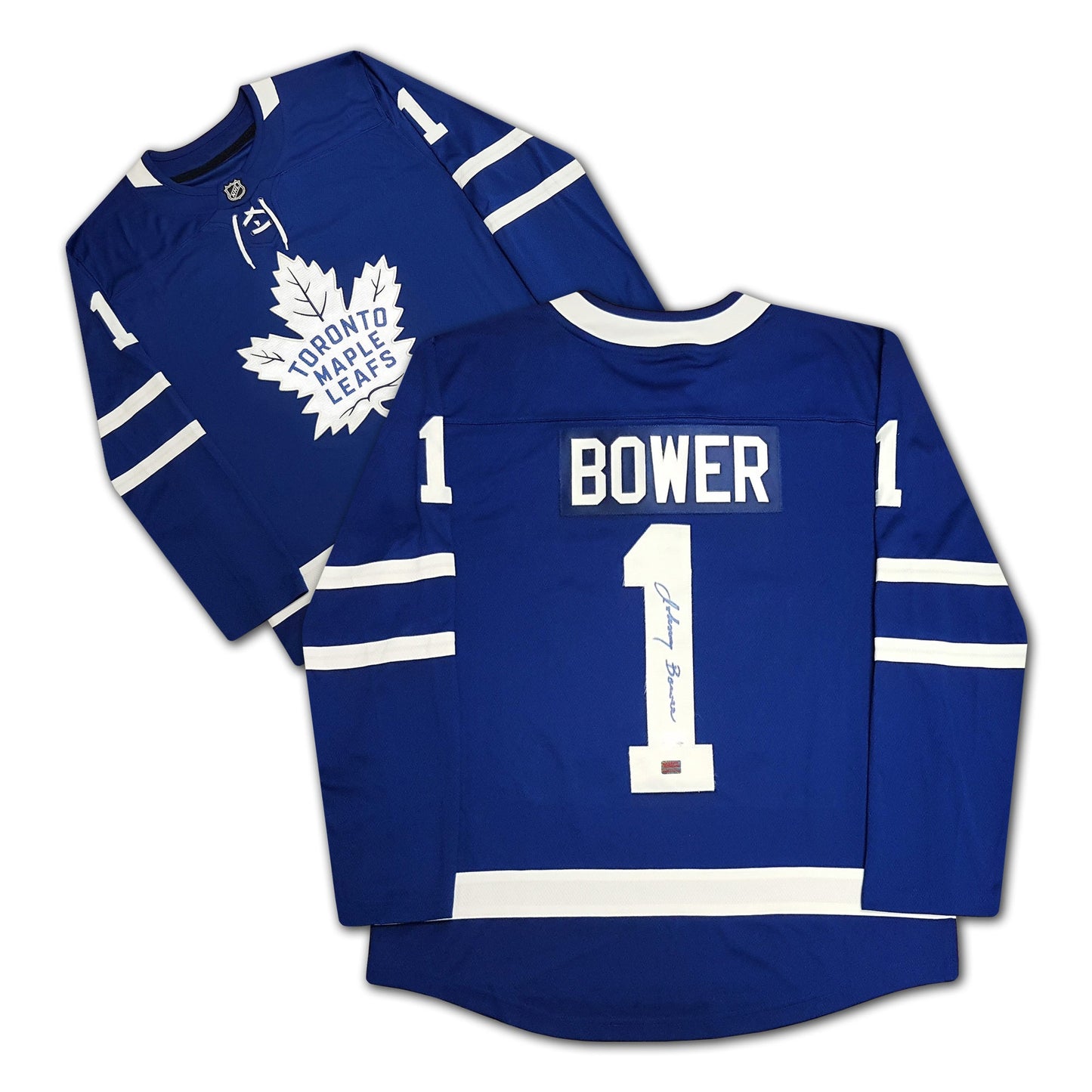JOHNNY BOWER AUTOGRAPHED TORONTO MAPLE LEAFS BLUE JERSEY – SIGNED NHL HOCKEY MEMORABILIA COLLECTIBLE (SIZE L OR XL)