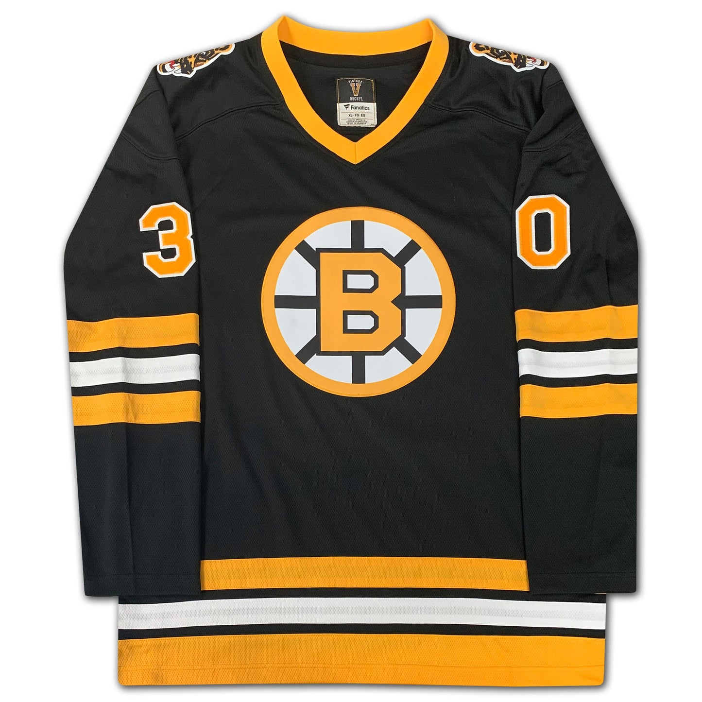 GERRY CHEEVERS AUTOGRAPHED BOSTON BRUINS BLACK JERSEY – SIGNED NHL HOCKEY MEMORABILIA COLLECTIBLE (SIZE L OR XL)