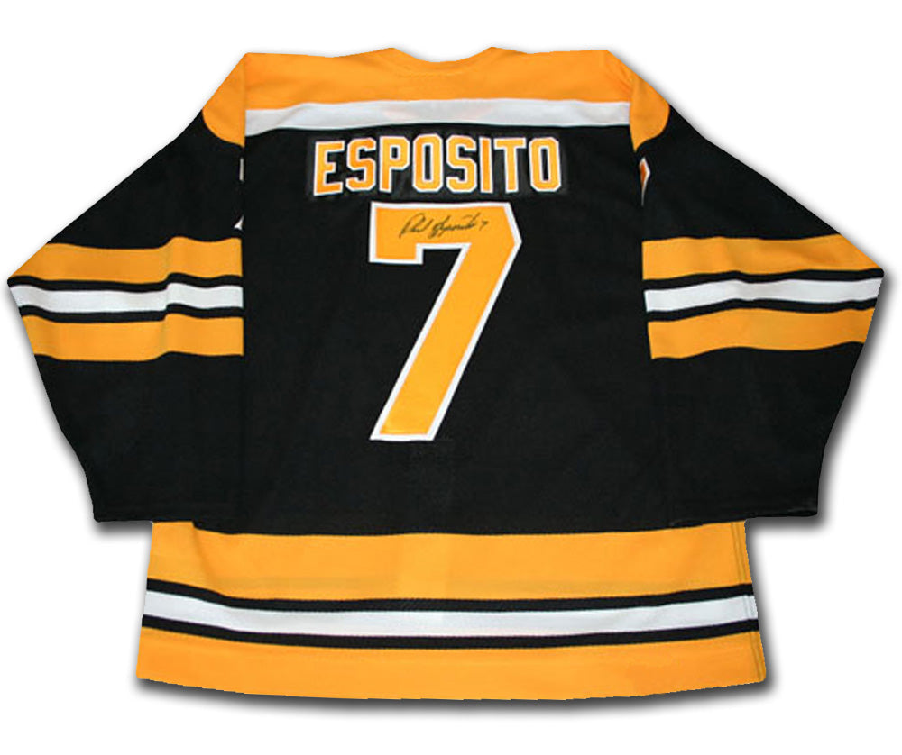PHIL ESPOSITO AUTOGRAPHED BOSTON BRUINS BLACK JERSEY – SIGNED NHL HOCKEY MEMORABILIA COLLECTIBLE (SIZE L OR XL)