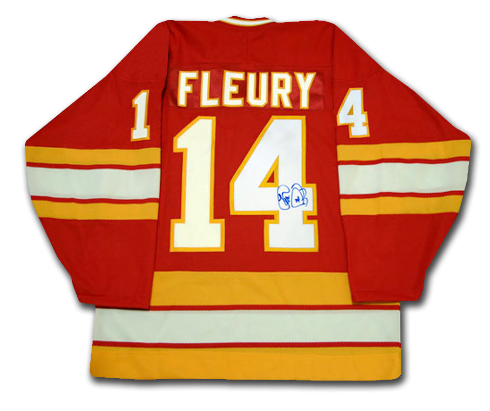 THEOREN FLEURY AUTOGRAPHED CALGARY FLAMES JERSEY – SIGNED NHL HOCKEY MEMORABILIA COLLECTIBLE (SIZE L OR XL)
