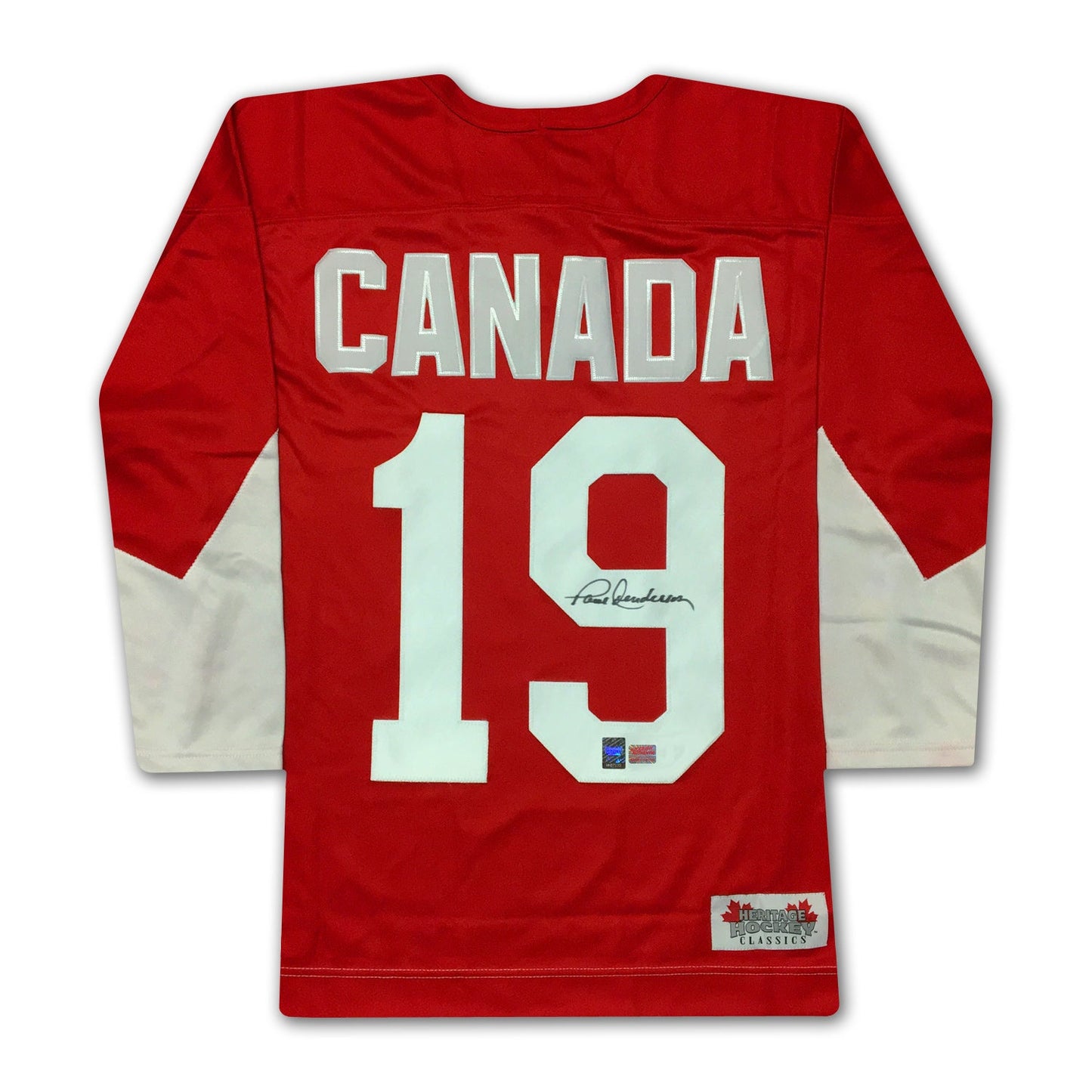 PAUL HENDERSON TEAM CANADA AUTOGRAPHED 1972 SUMMIT SERIES RED JERSEY – SIGNED HOCKEY MEMORABILIA COLLECTIBLE (SIZE L OR XL)
