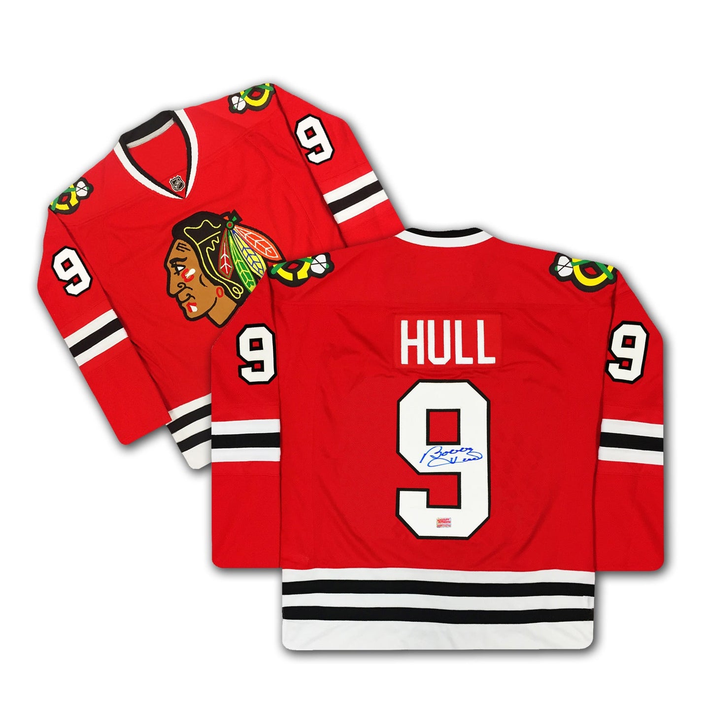 BOBBY HULL AUTOGRAPHED CHICAGO BLACKHAWKS RED JERSEY – SIGNED NHL HOCKEY MEMORABILIA COLLECTIBLE (SIZE L OR XL)