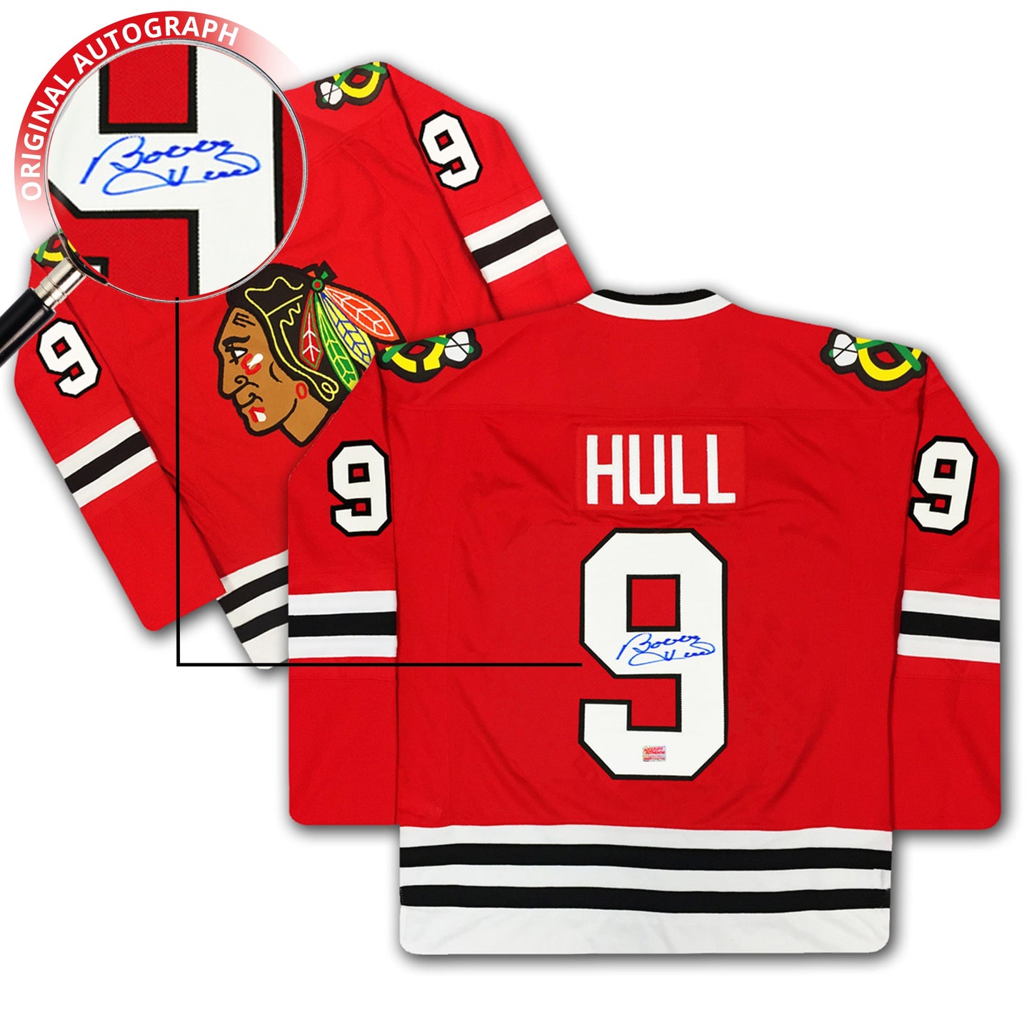 BOBBY HULL AUTOGRAPHED CHICAGO BLACKHAWKS RED JERSEY – SIGNED NHL HOCKEY MEMORABILIA COLLECTIBLE (SIZE L OR XL)