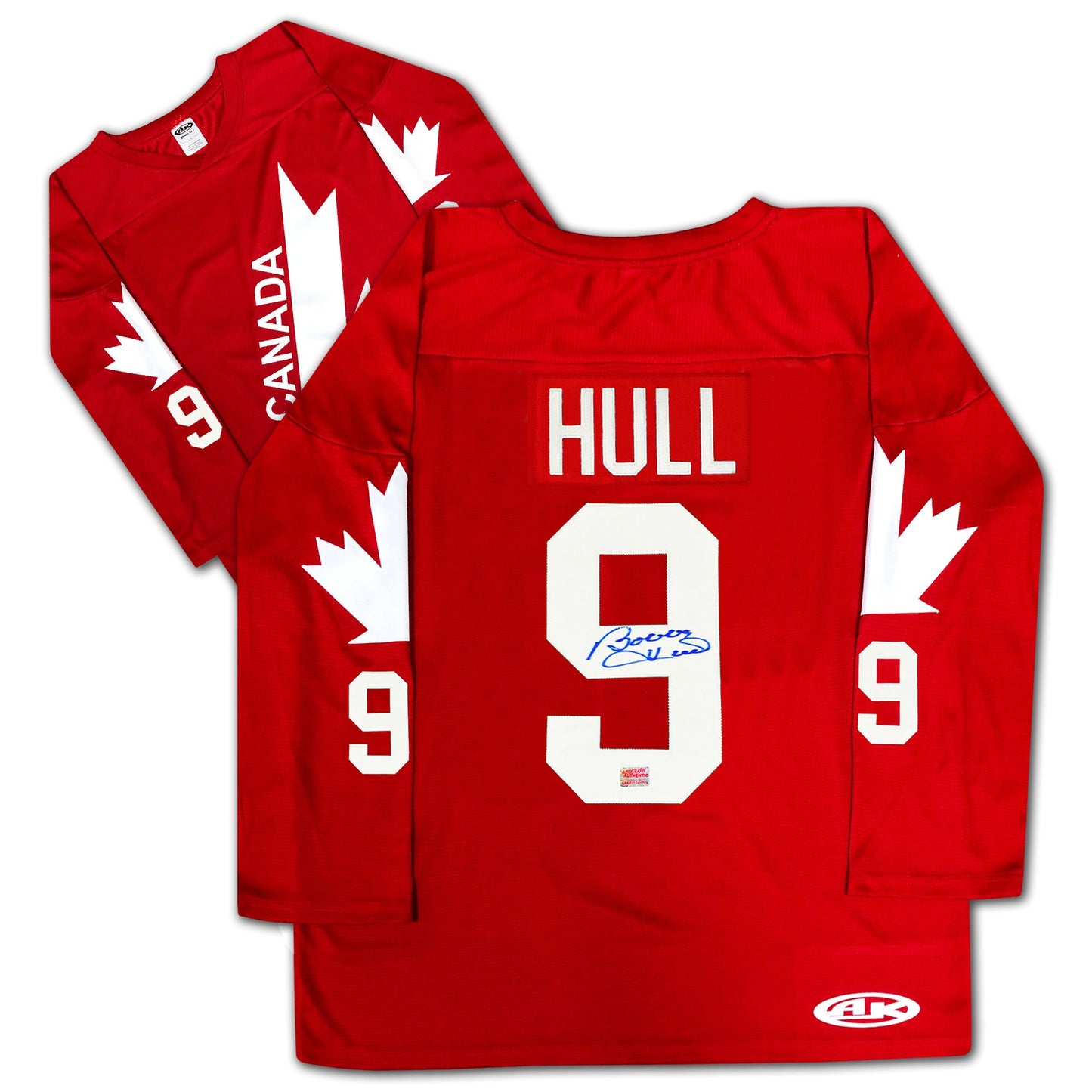 BOBBY HULL AUTOGRAPHED TEAM CANADA RED JERSEY – SIGNED NHL HOCKEY MEMORABILIA COLLECTIBLE (SIZE L OR XL)