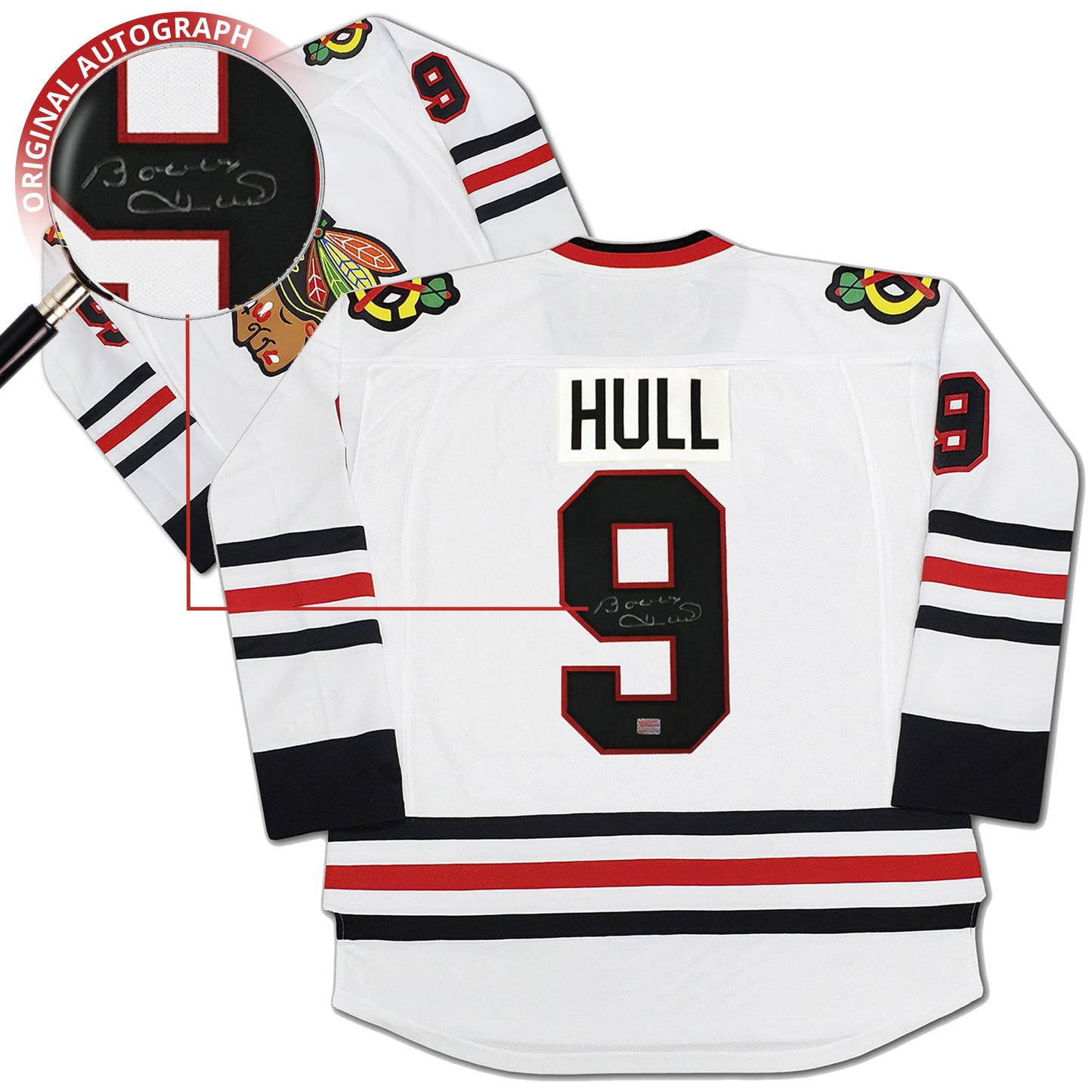 BOBBY HULL AUTOGRAPHED CHICAGO BLACKHAWKS WHITE JERSEY – SIGNED NHL HOCKEY MEMORABILIA COLLECTIBLE (SIZE L OR XL)