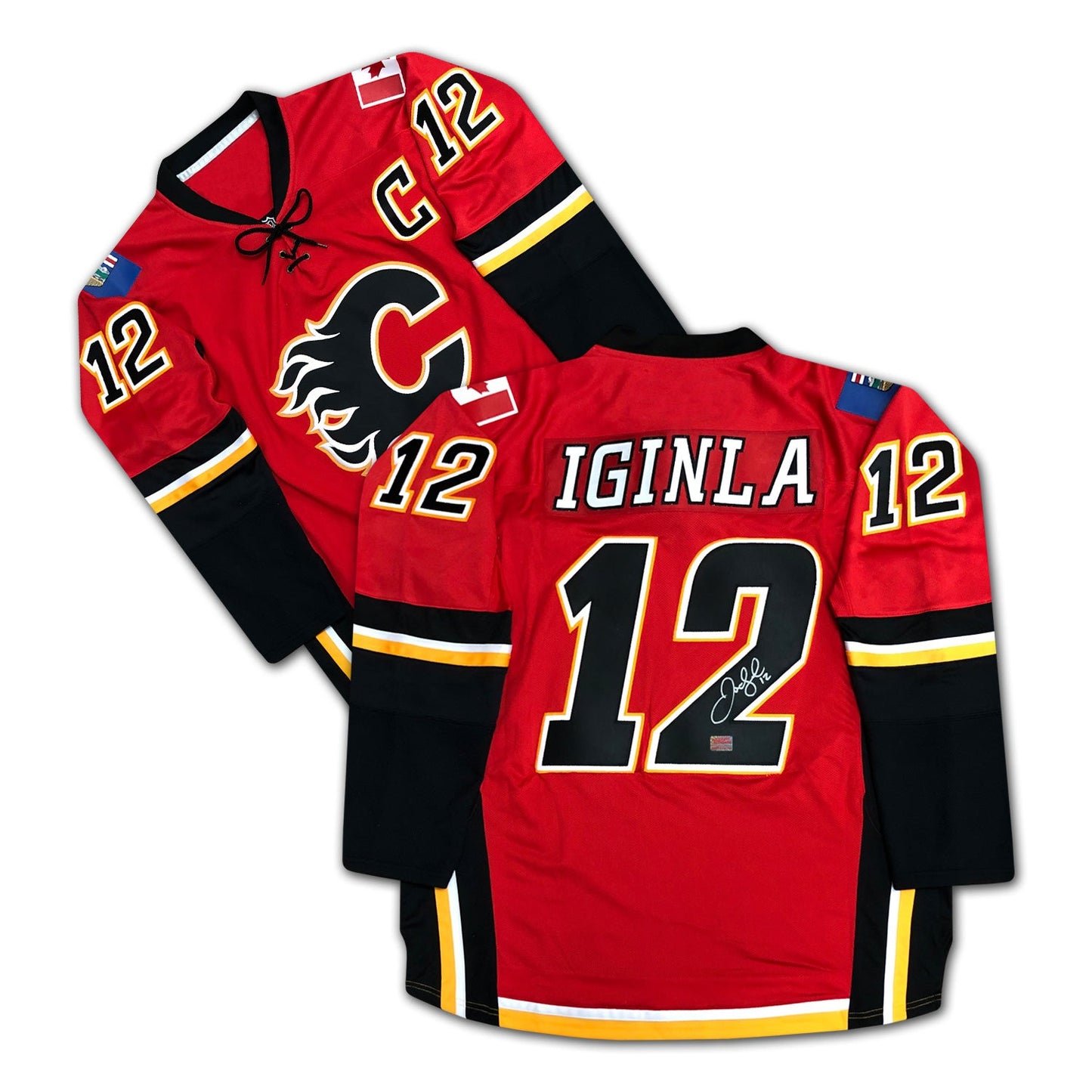 JAROME IGINLA AUTOGRAPHED CALGARY FLAMES RED JERSEY – HHOF 2020 – SIGNED NHL HOCKEY MEMORABILIA COLLECTIBLE (SIZE L OR XL)