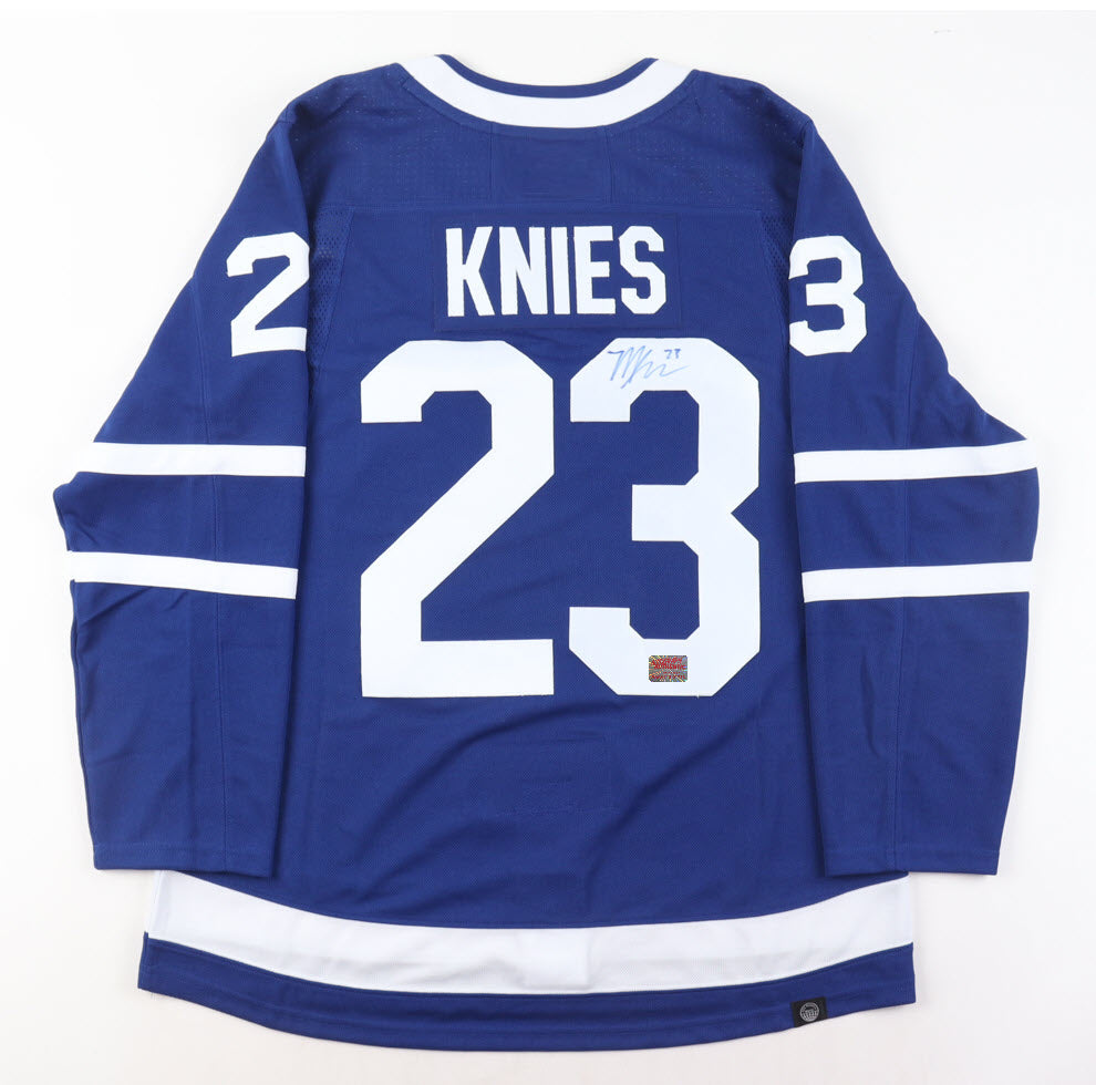 MATTHEW KNIES AUTOGRAPHED TORONTO MAPLE LEAFS BLUE JERSEY – SIGNED NHL HOCKEY MEMORABILIA COLLECTIBLE (SIZE L OR XL)