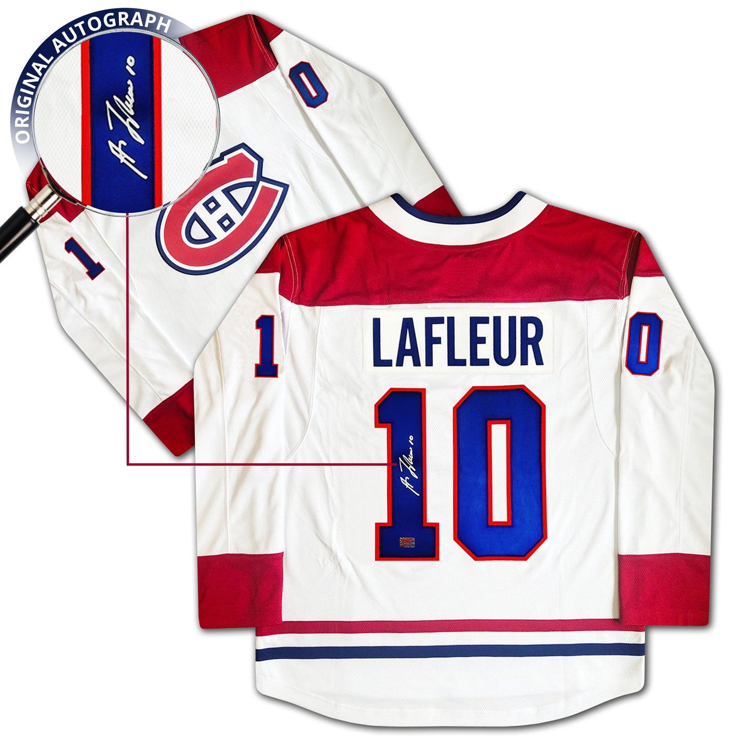 GUY LAFLEUR AUTOGRAPHED MONTREAL CANADIENS WHITE JERSEY – SIGNED NHL HOCKEY MEMORABILIA COLLECTIBLE (SIZE L OR XL)
