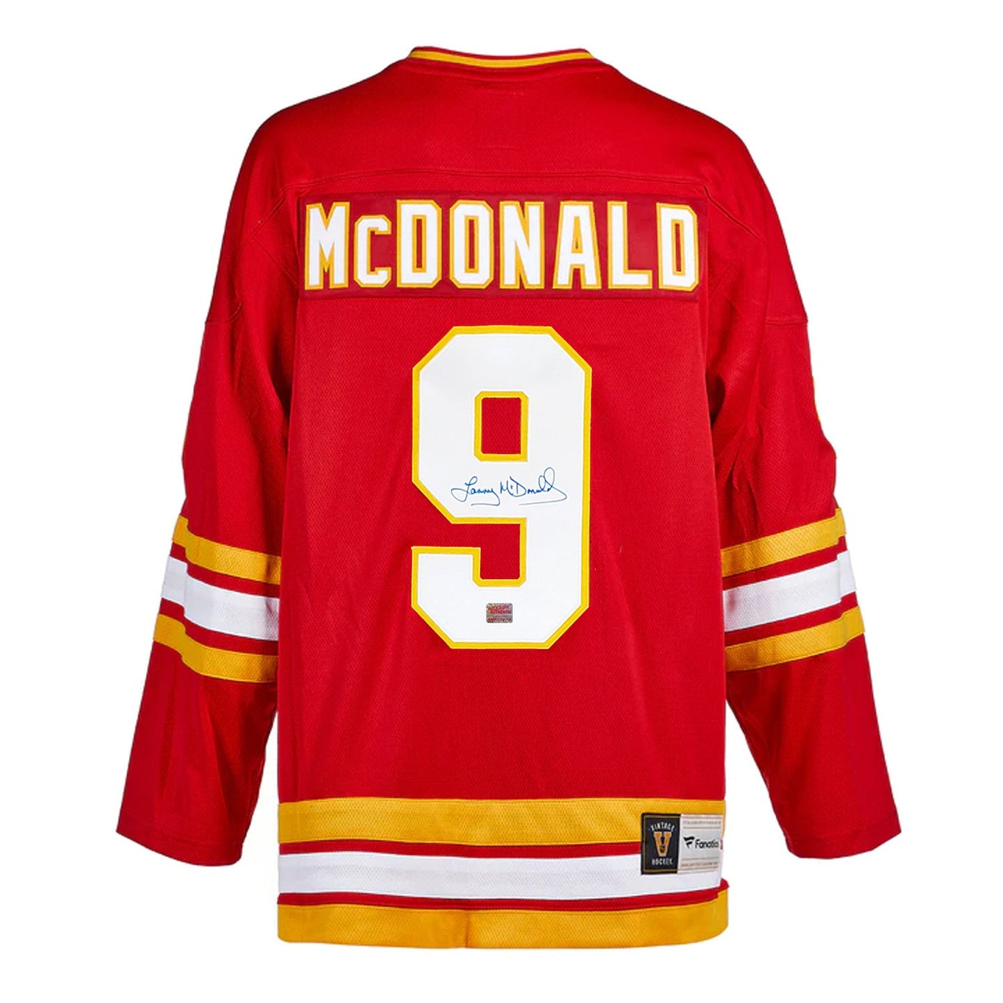 LANNY MCDONALD AUTOGRAPHED CALGARY FLAMES JERSEY – SIGNED NHL HOCKEY COLLECTIBLE MEMORABILIA (SIZE L OR XL)