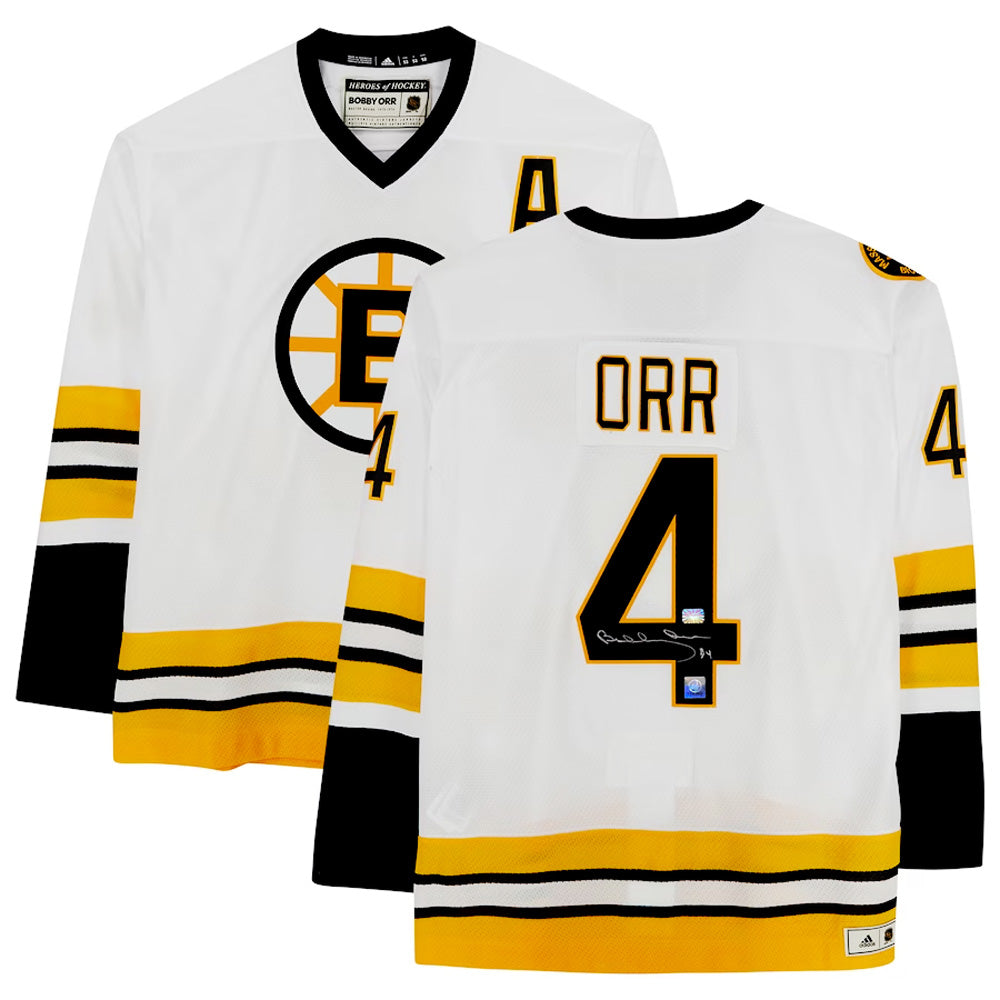 BOBBY ORR AUTOGRAPHED BOSTON BRUINS WHITE ADIDAS JERSEY – SIGNED NHL HOCKEY MEMORABILIA COLLECTIBLE - GNR COA (SIZE L OR XL)