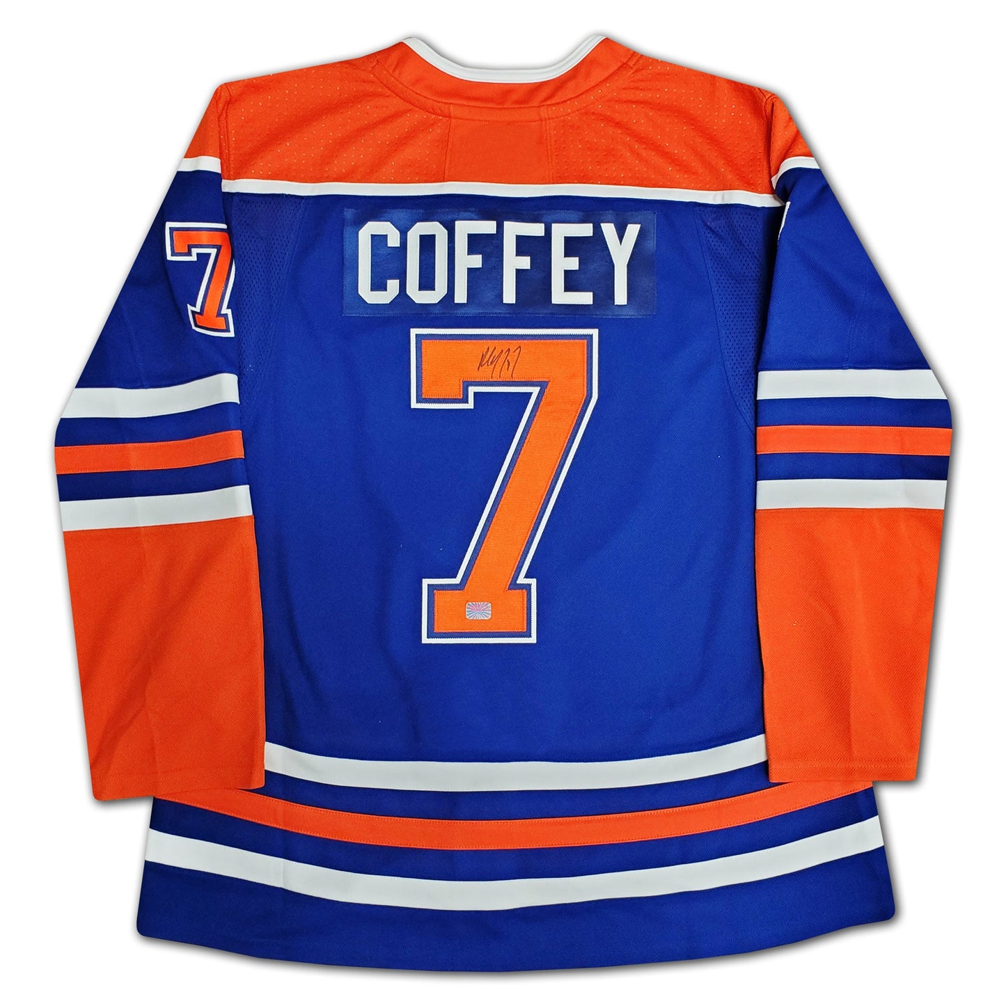 PAUL COFFEY AUTOGRAPHED EDMONTON OILERS BLUE JERSEY – SIGNED NHL HOCKEY MEMORABILIA COLLECTIBLE (SIZE L OR XL)