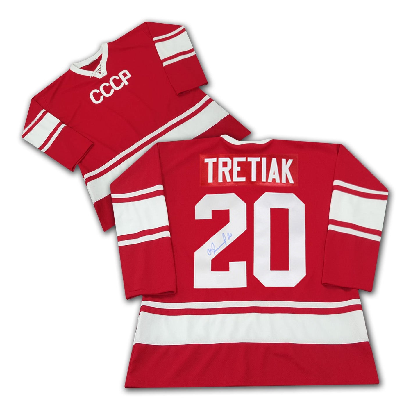 VLADISLAV TRETIAK AUTOGRAPHED CCCP RED JERSEY – SIGNED SOVIET HOCKEY MEMORABILIA COLLECTIBLE (SIZE L OR XL)