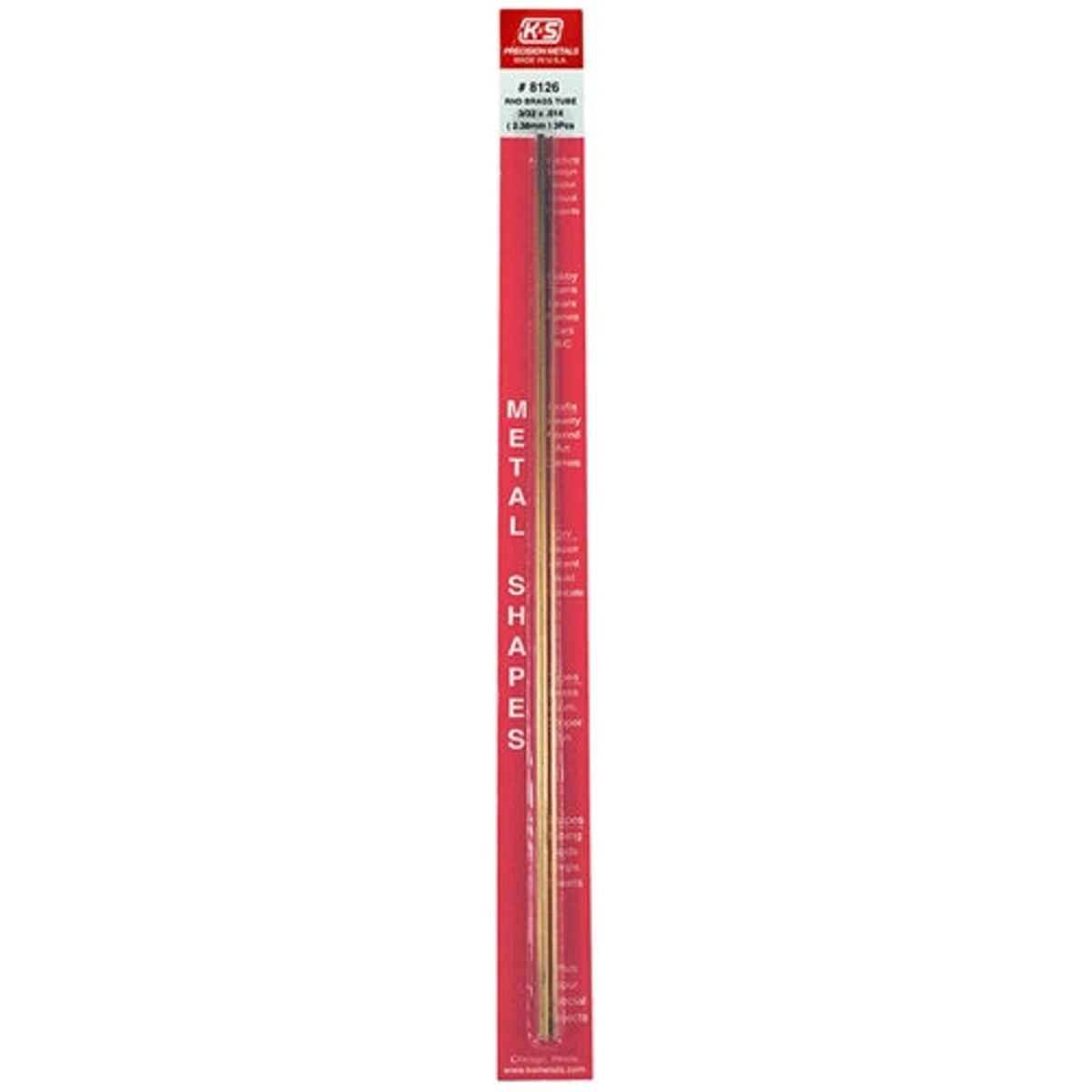 K&S Precision Metals #8126 Round Brass Tube 3/32" x 12" Carded Pkg of 3 NIB