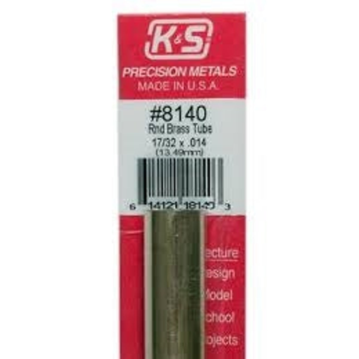 K&S Precision Metals #8140 Round Brass Tube 17/32" x 12" Carded NIB