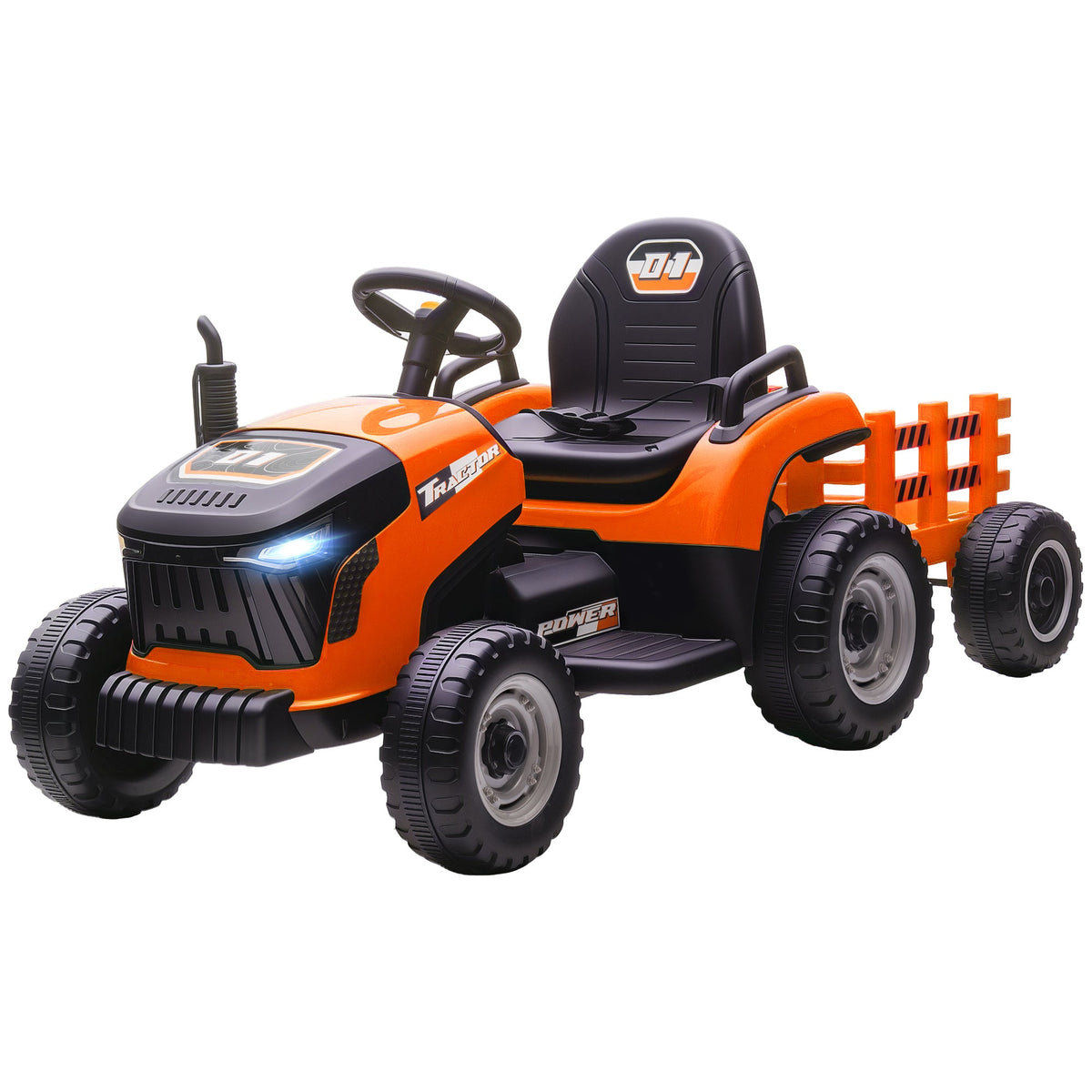 12V Kids Ride On Tractor with Trailor, Remote Control, Music, Lights, Shifter, for Kids Ages 3-8 Years, Blue