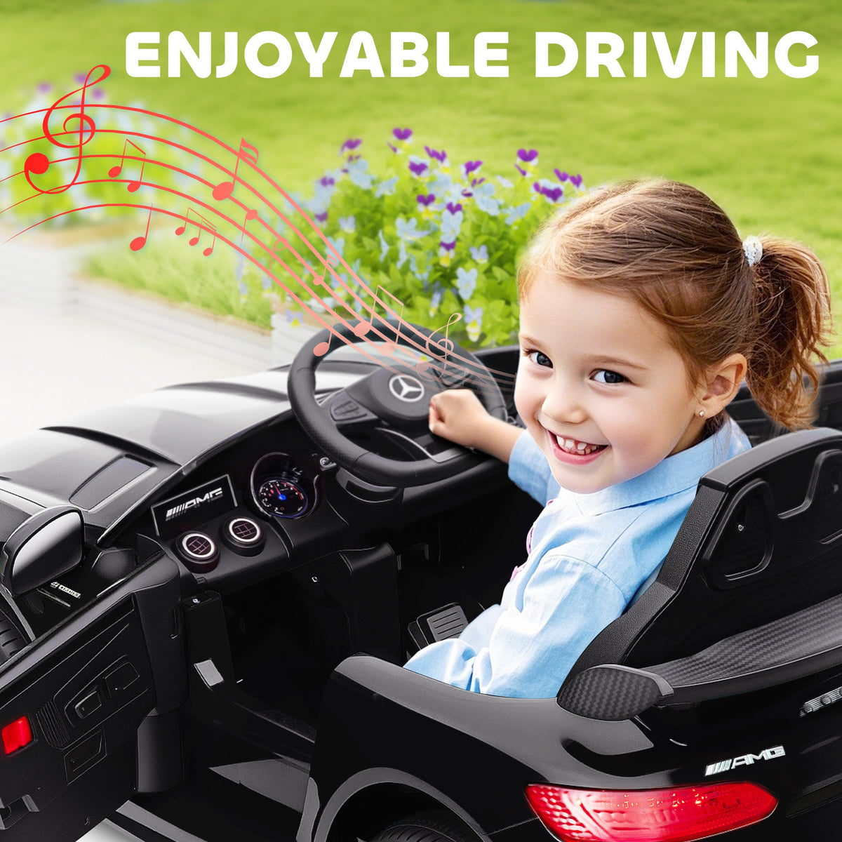 Mercedes-Benz AMG GTR Licensed 12V Battery Powered Kids Electric Car w/ Remote, Soft Start, Lights, Music Horn, Black