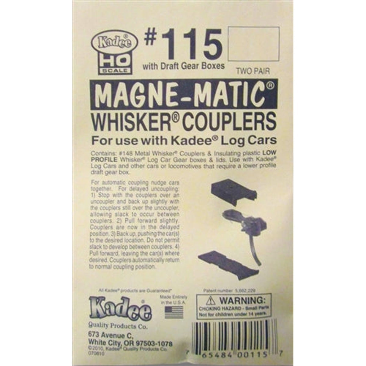 Kadee #115 HO Magne-Matic Medium 9/32" Centerset Shank w/Log Car Draft Gear Self-Centering Metal Knuckle Couplers Box