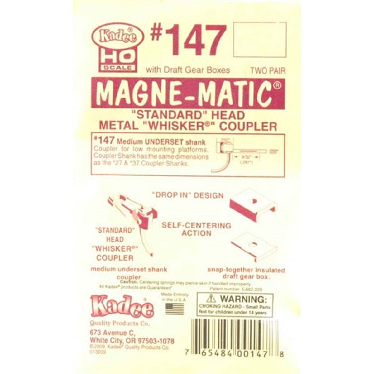 Kadee #147 HO Magne-Matic Standard Head Self-Centering Metal Whisker Coupler Medium 9/32" Underset Shank w/#242 Draft Gear Boxes 2 Pair