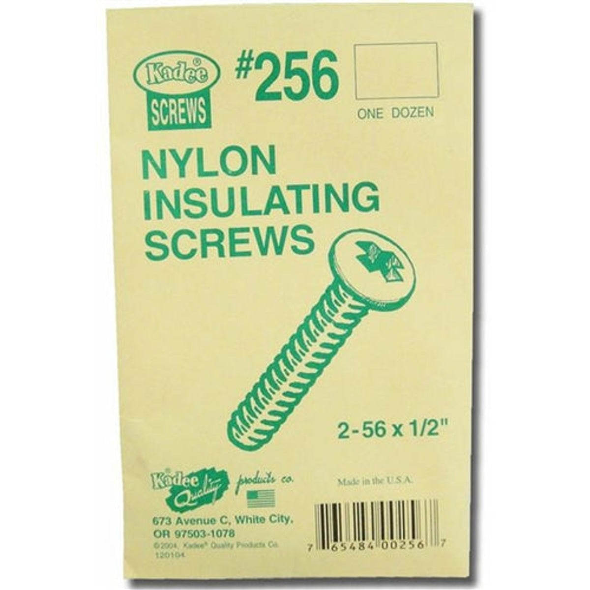 Kadee #256 2-56 Insulated Nylon Screws 1/2" 1.27cm Pkg of 12