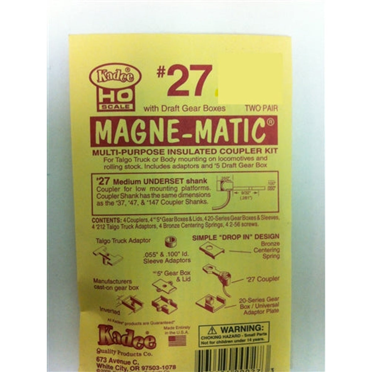 Kadee #27 HO Magne-Matic Multi-Purpose Insulated Coupler Kit Medium 9/32" Underset w/#213 & #232 Draft Gear Box & Talgo Truck Adaptors 2 Pair