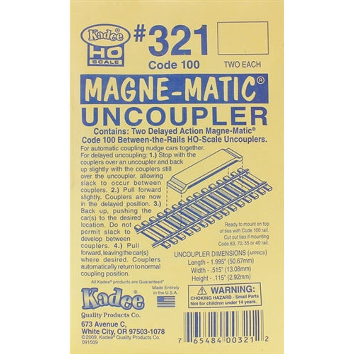 Kadee #321 HO Permanent Magnet Delayed Uncouplers Code 100 1 Pair