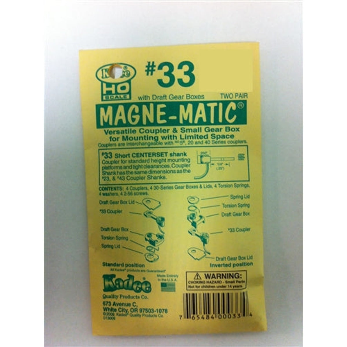 Kadee #33 HO Magne-Matic Versatile Coupler & Small Gear Box for Mounting with Limited Space Short 1/4" Centerset w/#233 Draft Gear Boxes 2 Pair