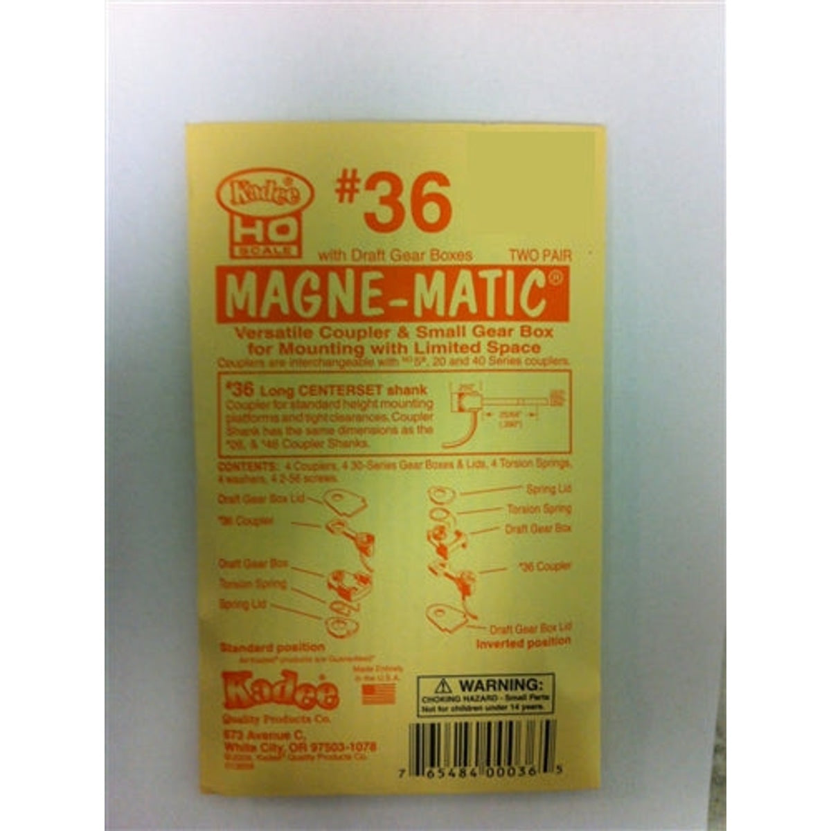 Kadee #36 HO Magne-Matic Versatile Coupler & Small Gear Box for Mounting with Limited Space Long 25/64" Centerset w/#233 Draft Gear Boxes 2 Pair