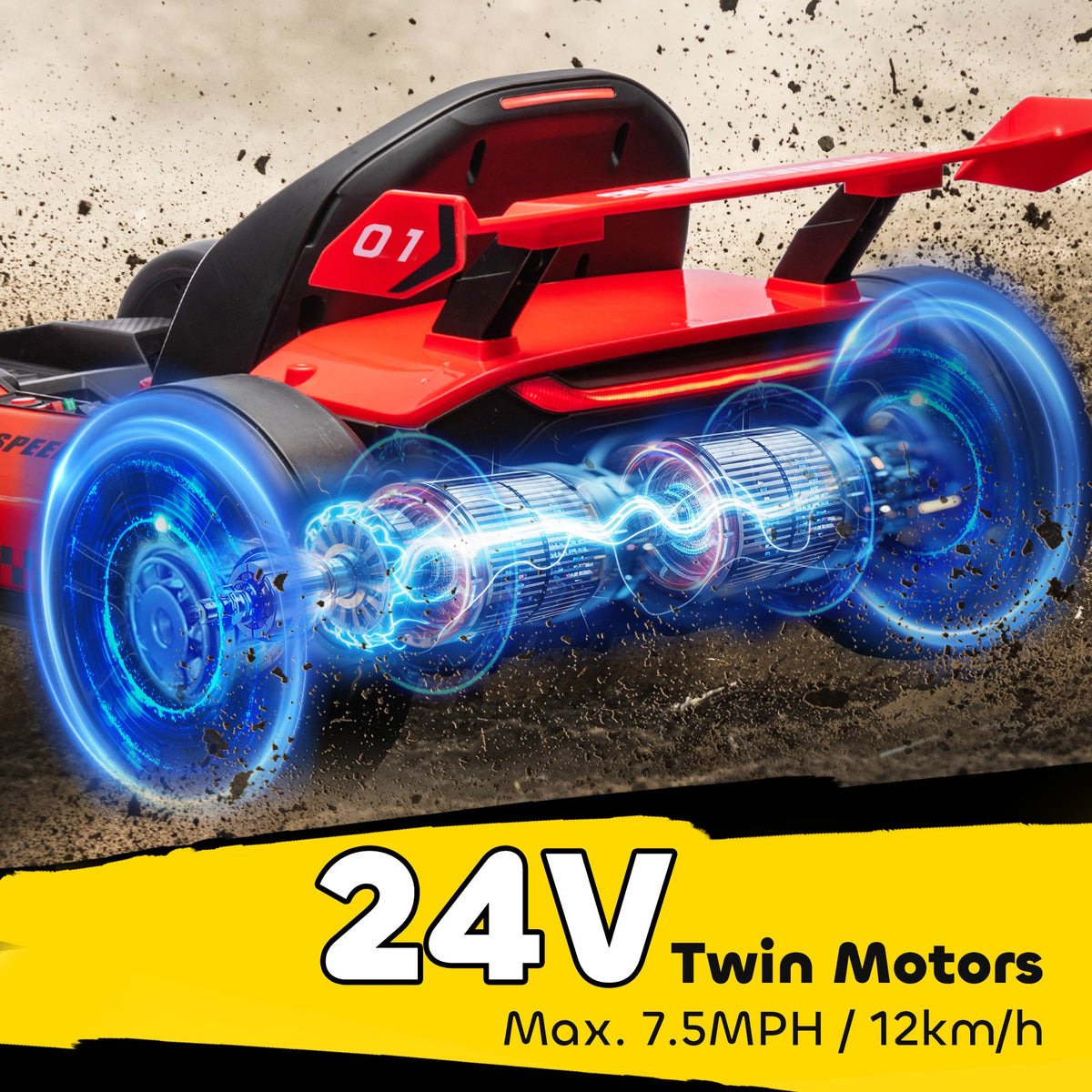 24V Electric Go Kart, Battery Powered Kids Drift Kart with Adjustable Seat, Seat Belt, Horn, Music, Light, Red