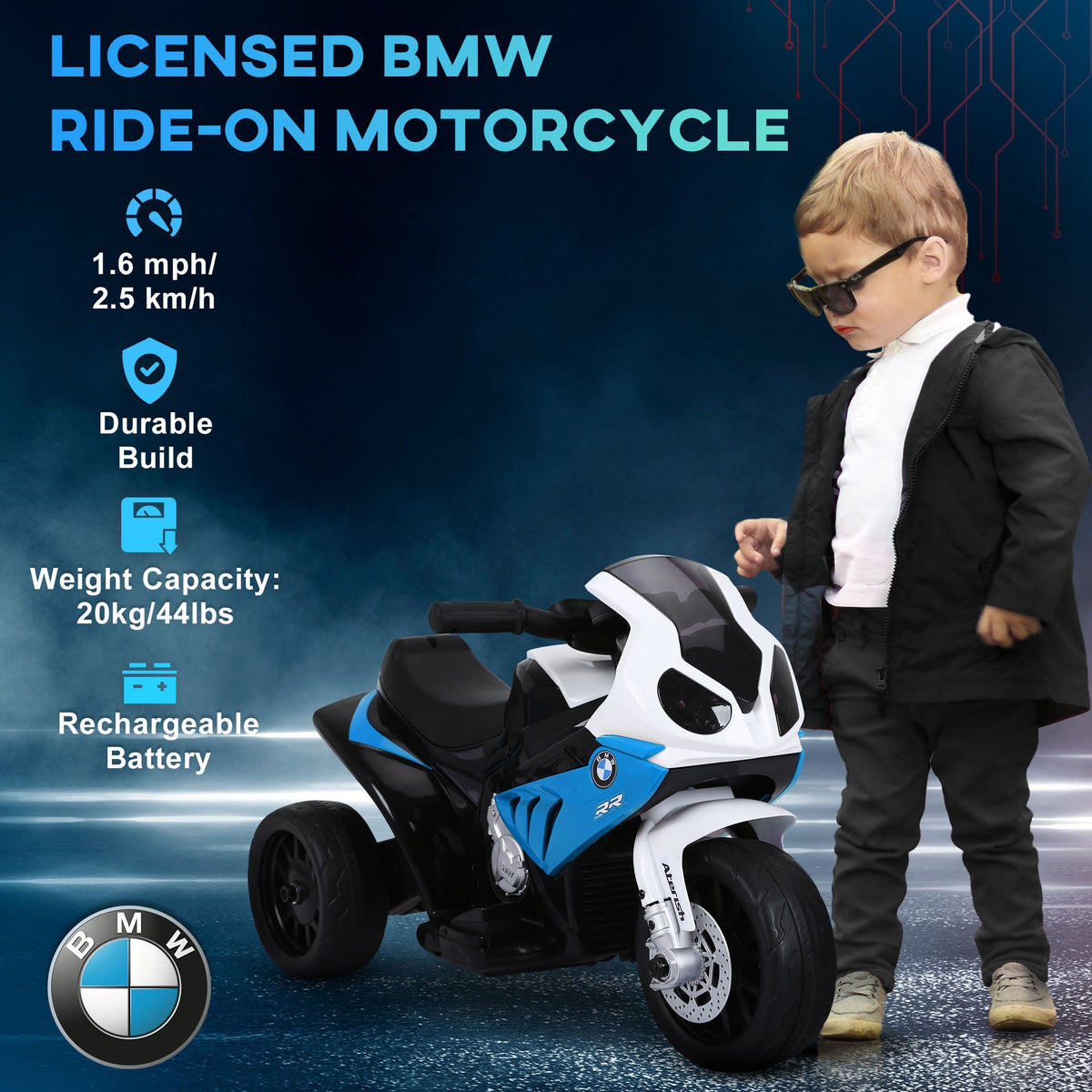 Kids Motorcycle, 6V Battery Powered Toddler Motorcycle with Headlight, Music, 3 Wheels Electric Motorcycle for Kids, Licensed BMW, Gift for Boys & Girls -Black