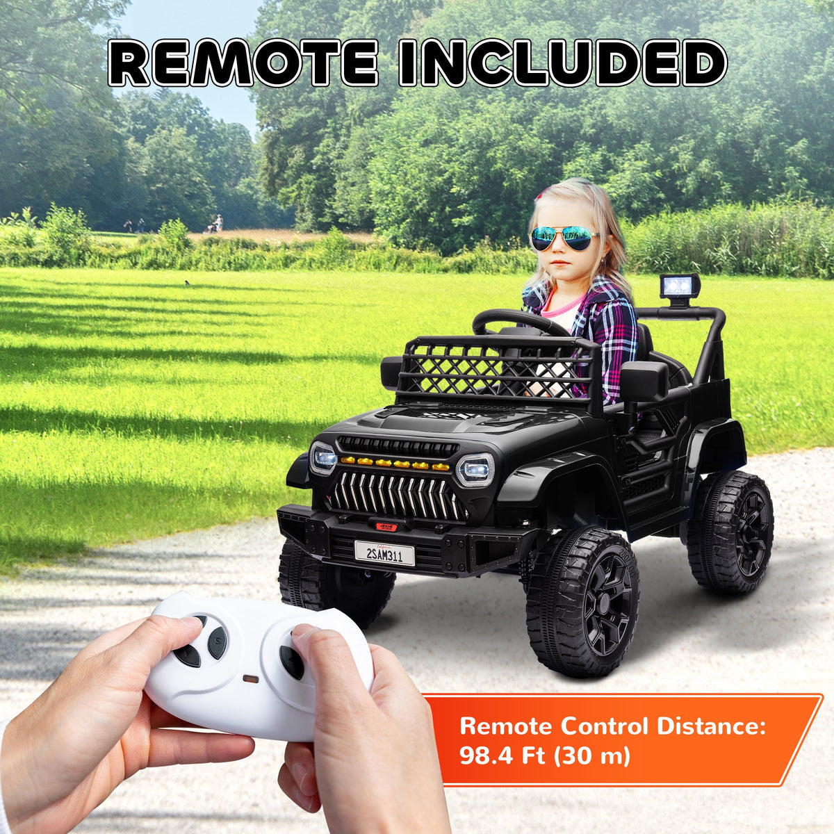 12V Ride on Truck, Electric Car for Kids with Remote Control, Suspension, 3 Speeds, USB Music Headlights, Black