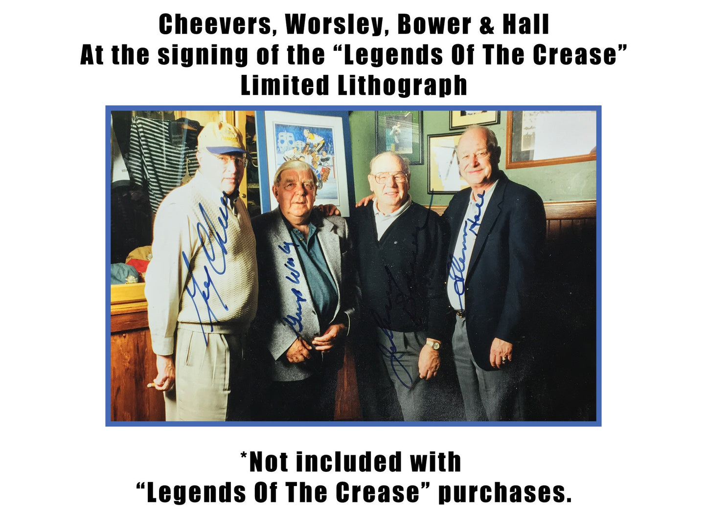ORIGINAL SIX LEGENDS SIGNED LITHOGRAPH – BOWER, CHEEVERS, HALL, WORSLEY – LTD ED /197 (24" X 20")