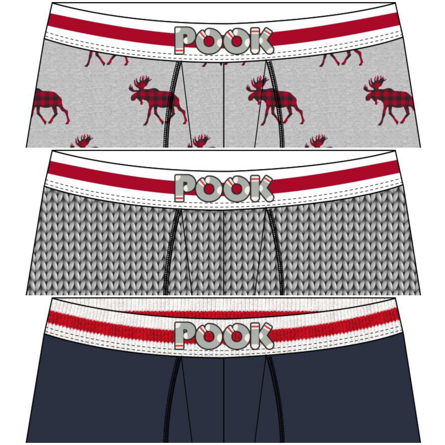 Pook Men's Boxers (3 PACK) - Black, Moose, Grey Pook
