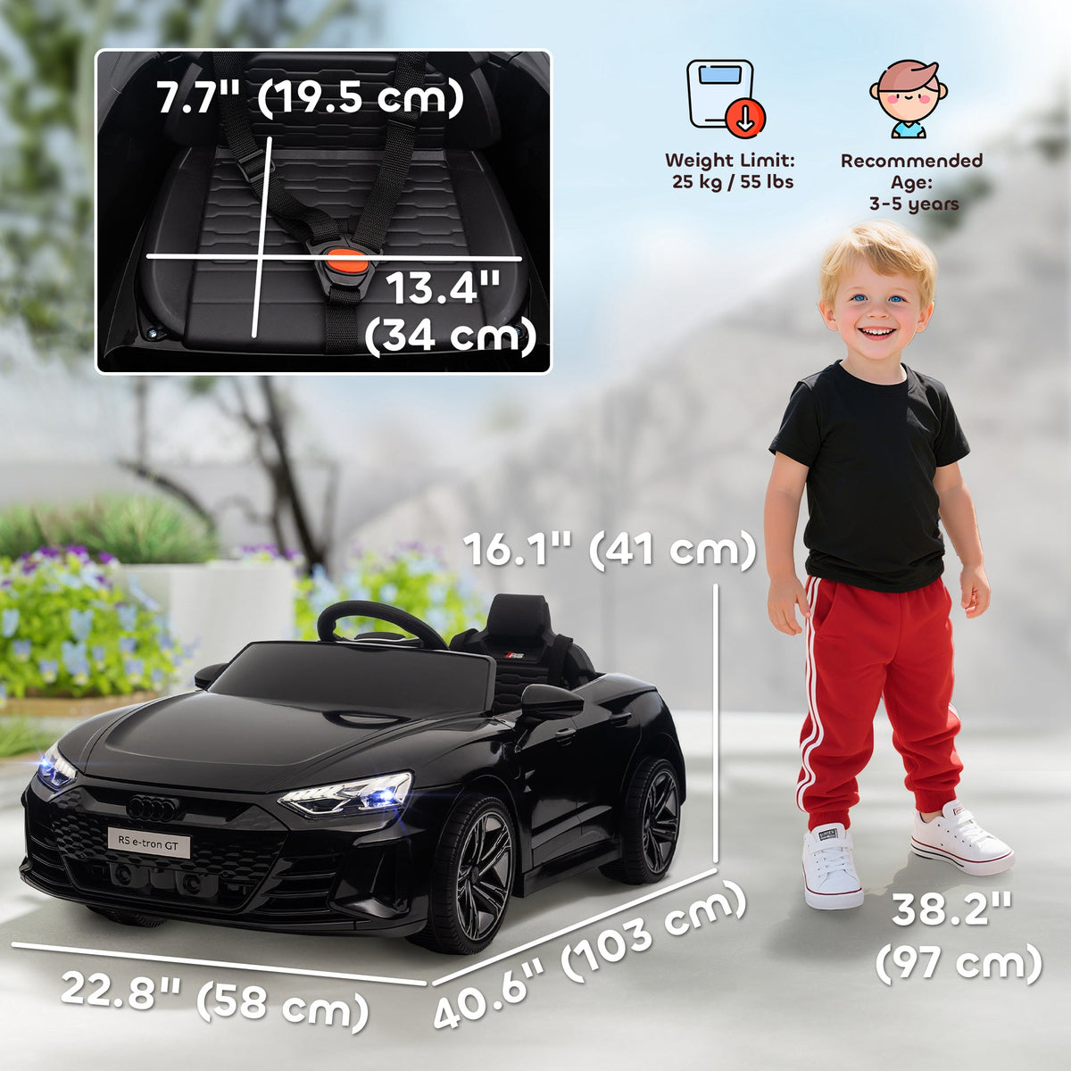 Ride-On Toy On Car with Remote Control, 12V 3.1 MPH Electric Ride for Kids w/ Suspension System, Horn Honking, Black