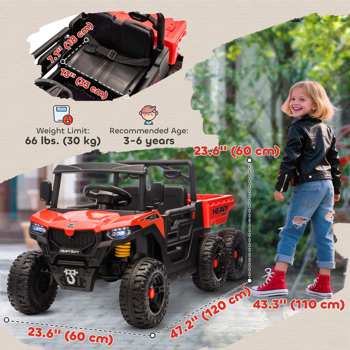 24V 4WD Kids Ride On Truck with 6 Wheels Electric Ride On Car with Remote, Dump Bed for 3-8 Years, Green