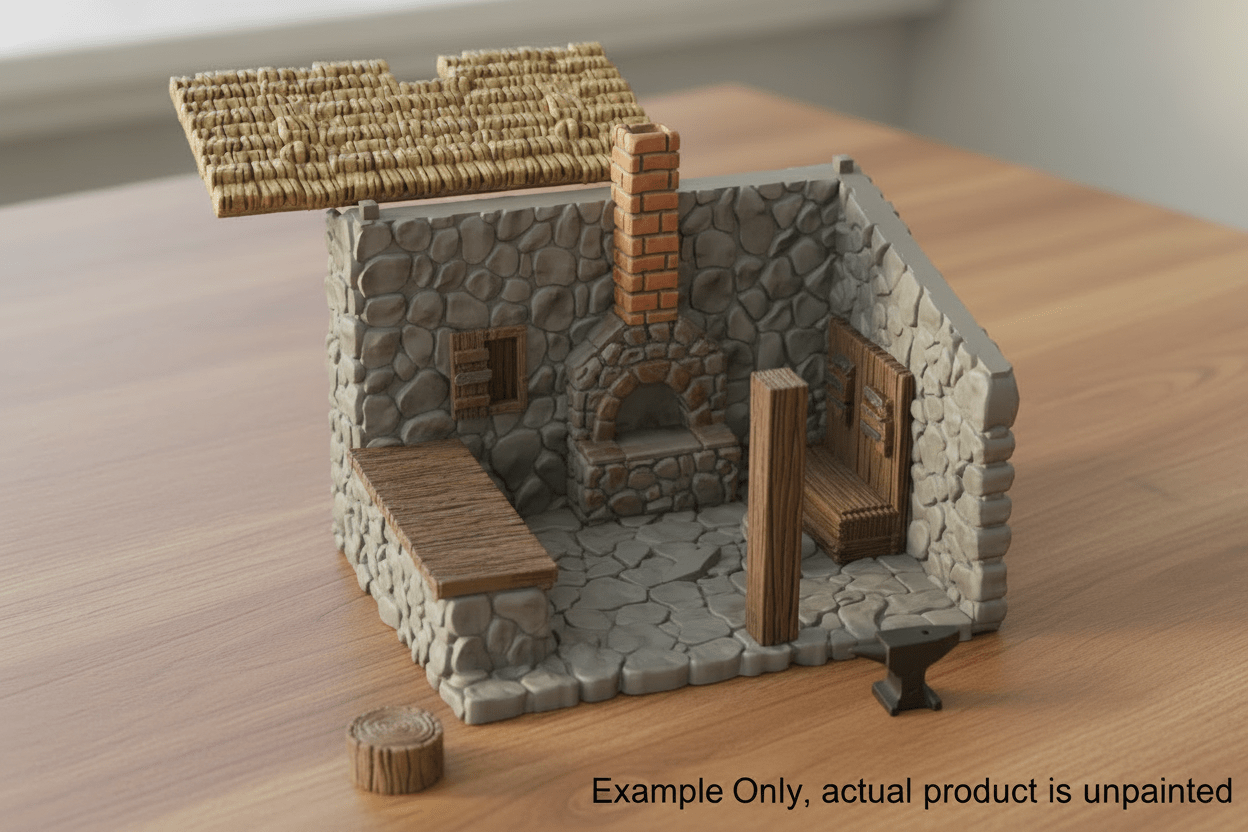 28mm Medieval Blacksmith Shop Terrain – Removable Roof