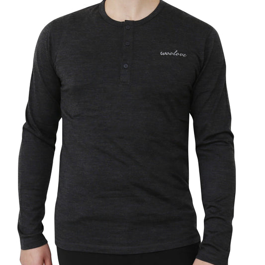 Men's 100% Merino Wool Long Sleeve Henley 190 GSM