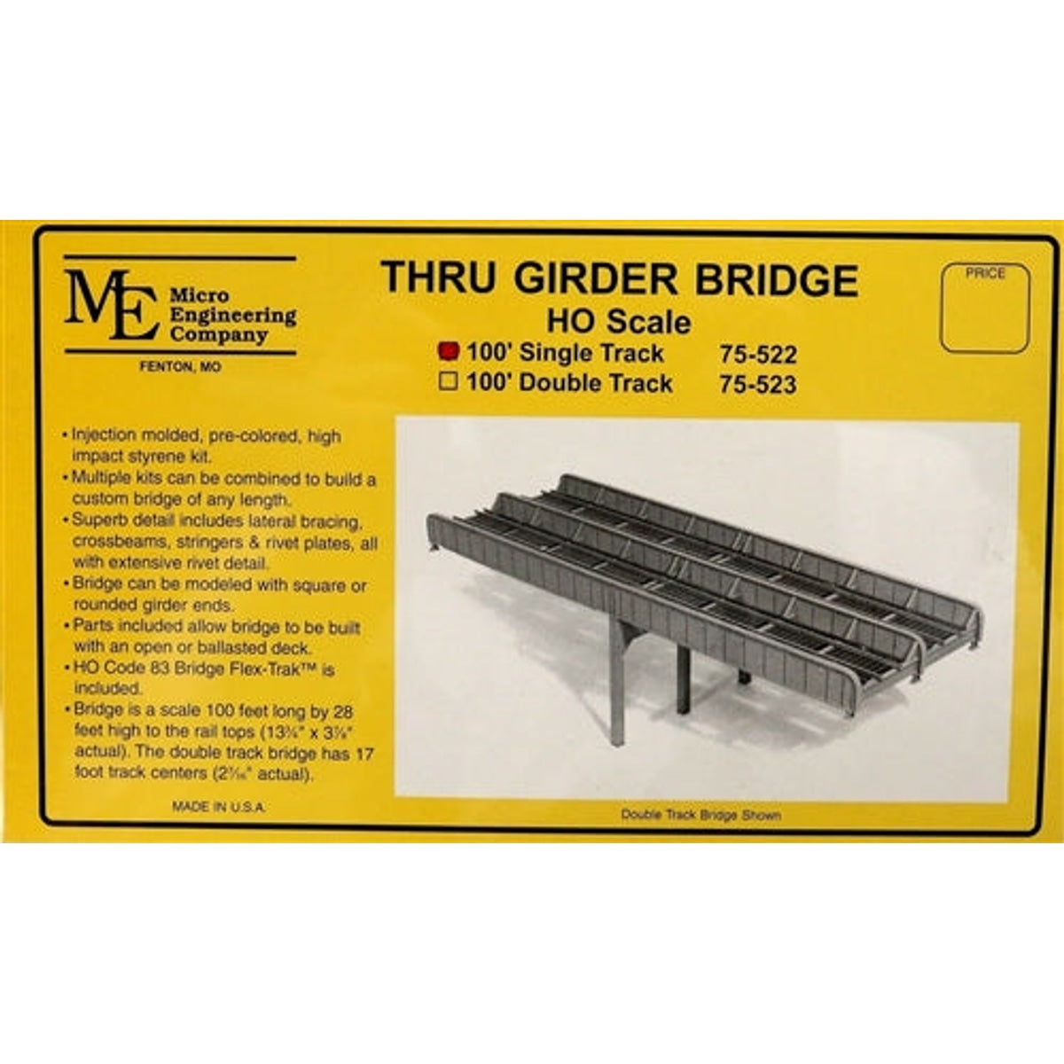 Micro Engineering 75-522 HO 100' Through Girder Bridge Single Track KIT NIB