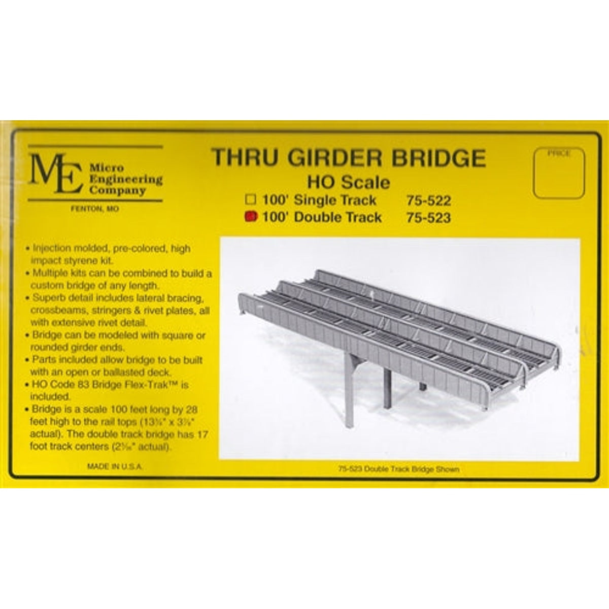 Micro Engineering 75-523 HO 100' Through Girder Bridge Double Track KIT NIB