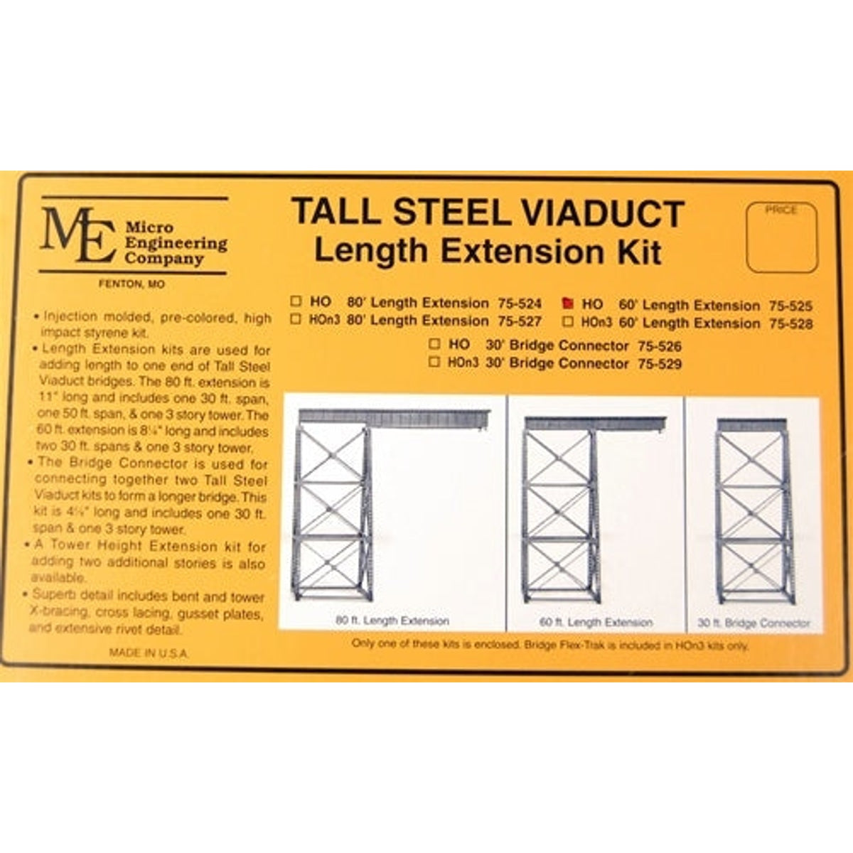 Micro Engineering 75-525 HO 60' Tall Steel Viaduct Length Extension NIB