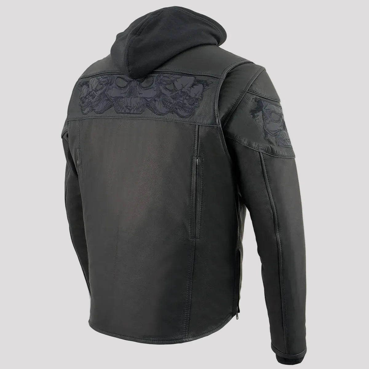 Milwaukee Leather Men's Crossover Scooter Jacket w/ Reflective Skulls & Full Sleeve Removable Hoodie