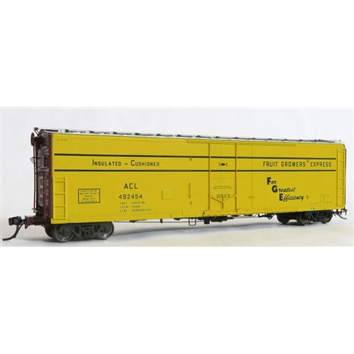 Moloco 33031-01 HO 4-67 FGE 50' Refrigerator Car w/ 10-1 Center Door Atlantic Coast Line ACL #492454 Yellow Black Jacksonville Repaint NIB RTR