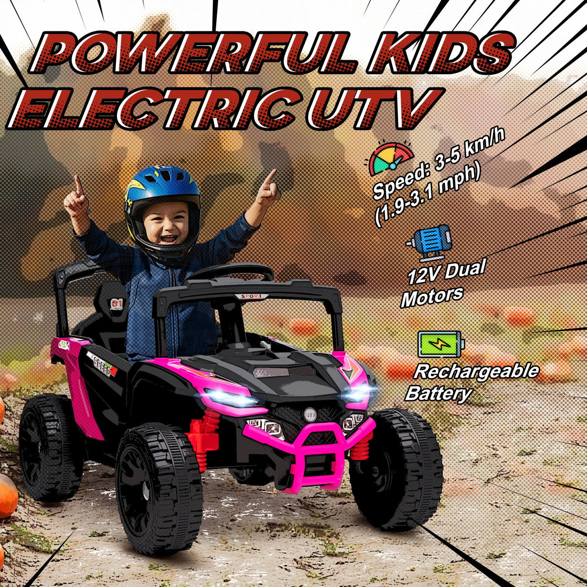12V Kids Ride On Truck with Dual Motors, Rear Suspension, Remote Control for 3-5 Years Boys Girls, Pink