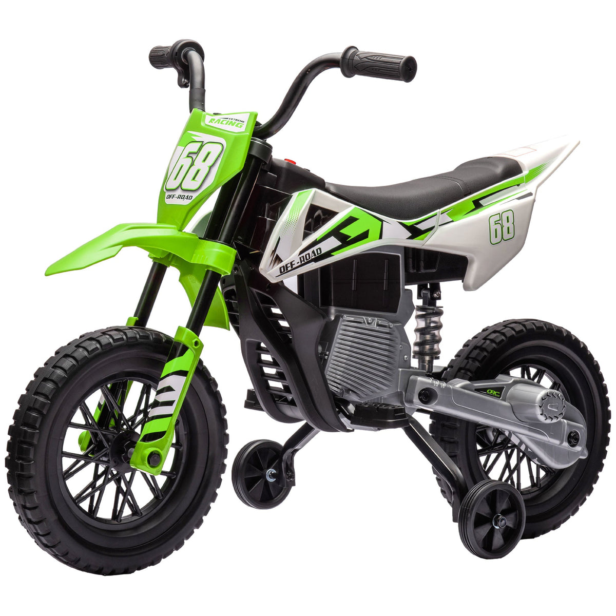 12V Kids Dirt Bike, Electric Motorcycle with Twist Grip Throttle, Training Wheels, Rear Suspension & Music, Blue