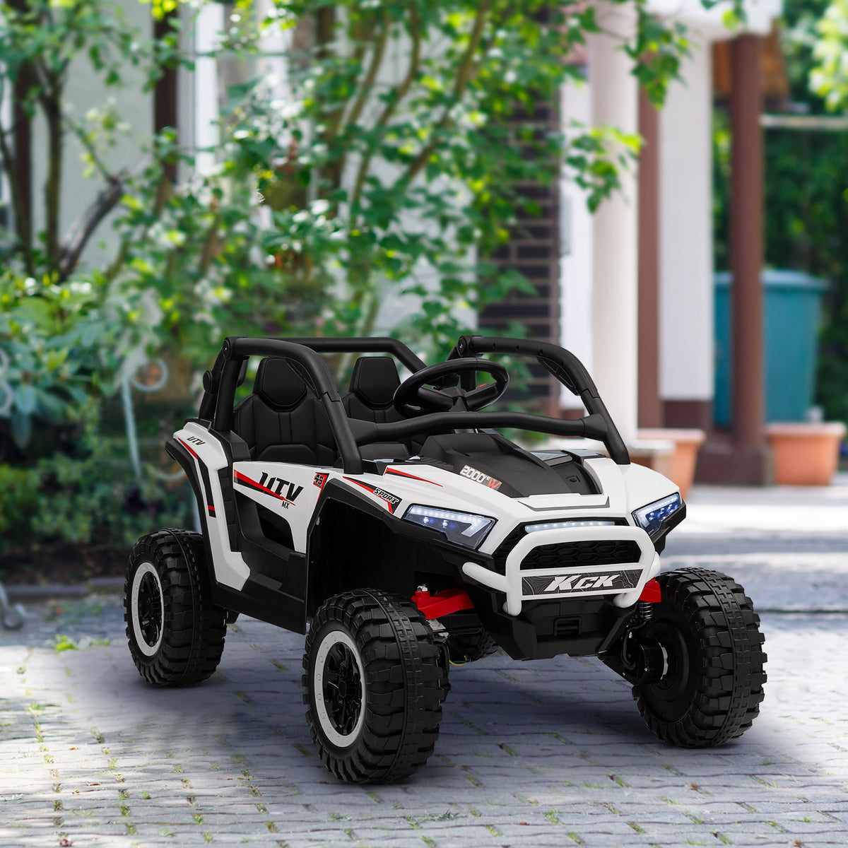 2 Seater 24V 7AH Ride on Truck, Electric Car for Kids w/ Spring Suspension, Remote Lights, Horn, Music, Blue