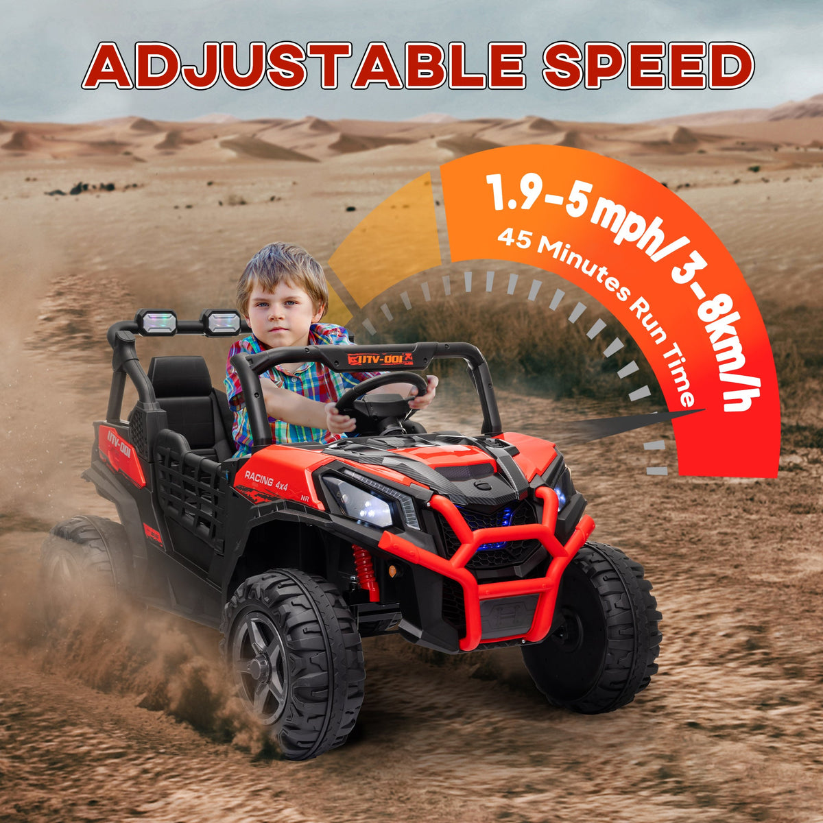 2 Seater 24V Electric Car for Kids w/ Remote Control, 3 Speed, LED Lights, Music, Horn, Spring Suspension, Blue