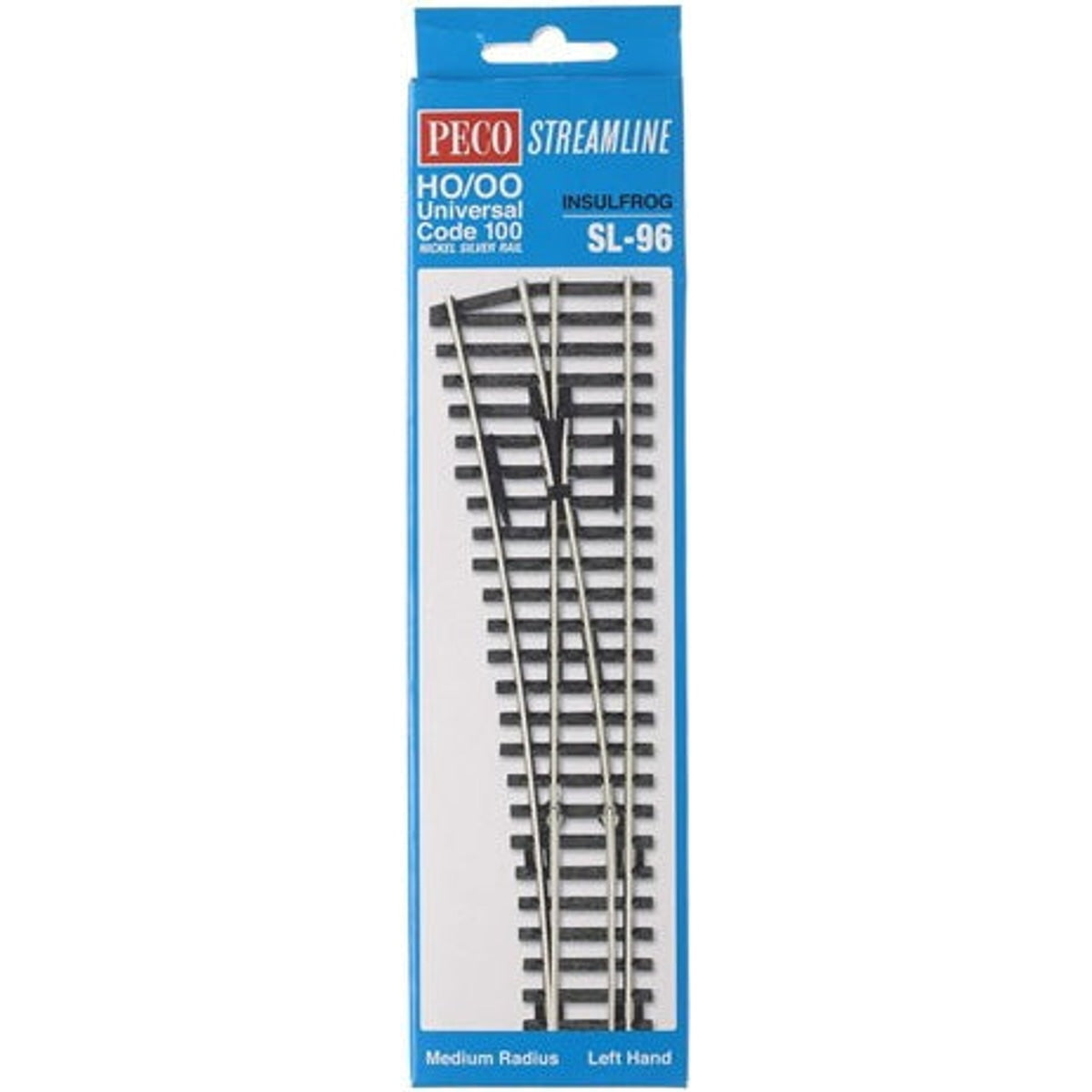 Peco Streamline SL-96 HO / OO Universal Code 100 Nickel Silver Rail Insulfrog Medium Radius Left Hand Turnout Switch