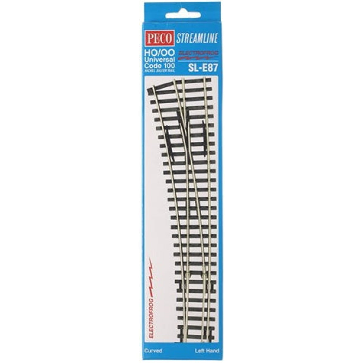 Peco Streamline SL-E87 HO / OO Universal Code 100 Nickel Silver Rail Electrofrog Curved Double Radius Left Hand Turnout Switch